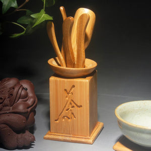 6PCS Tea Ceremony Accessories Bamboo Puer Matcha Ku Tea Cutter Clip Funnel Needle Spoon Set